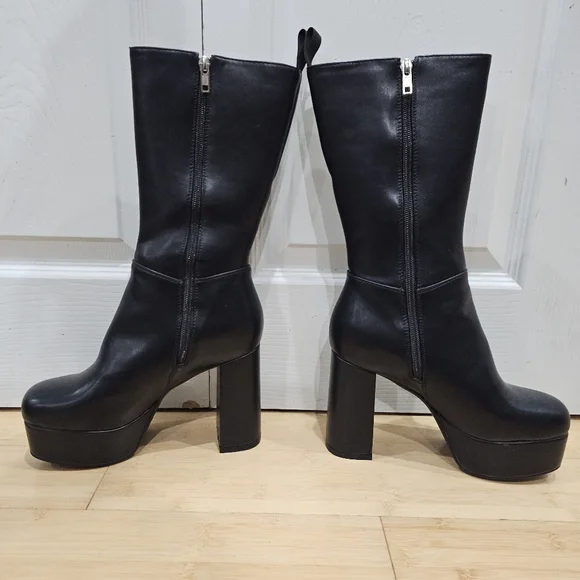 Dolls Kill Lamoda Going Under Goth Faux Leather Platform Black Wide Fit Boots 8 - Picture 7 of 15